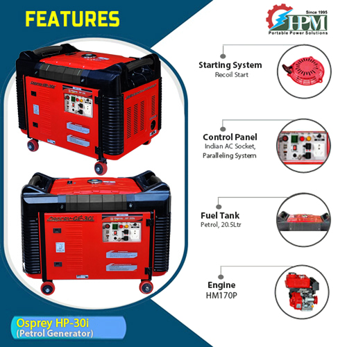3.3 KVA Petrol Inverter Generator, with Recoil Start Model Osprey HP-30i,  